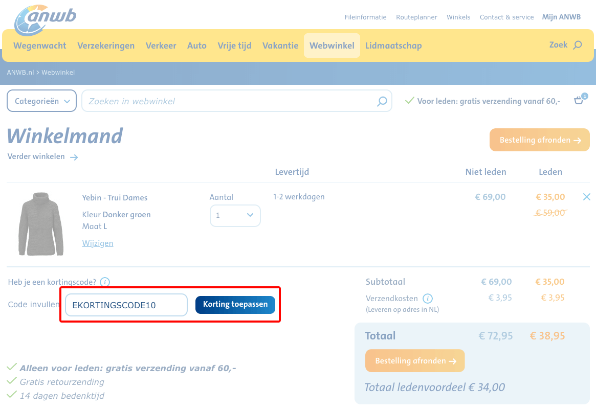 ANWB kortingscode gebruiken