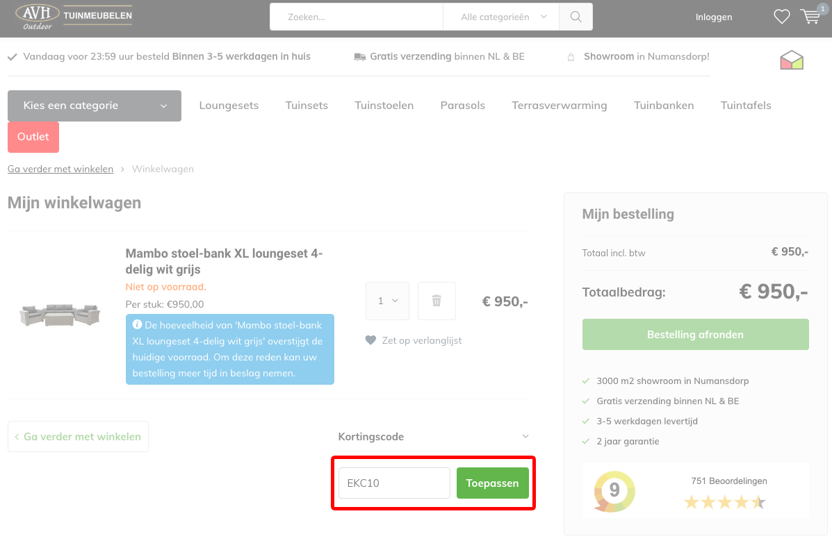 AVH Tuinmeubelen kortingscode gebruiken