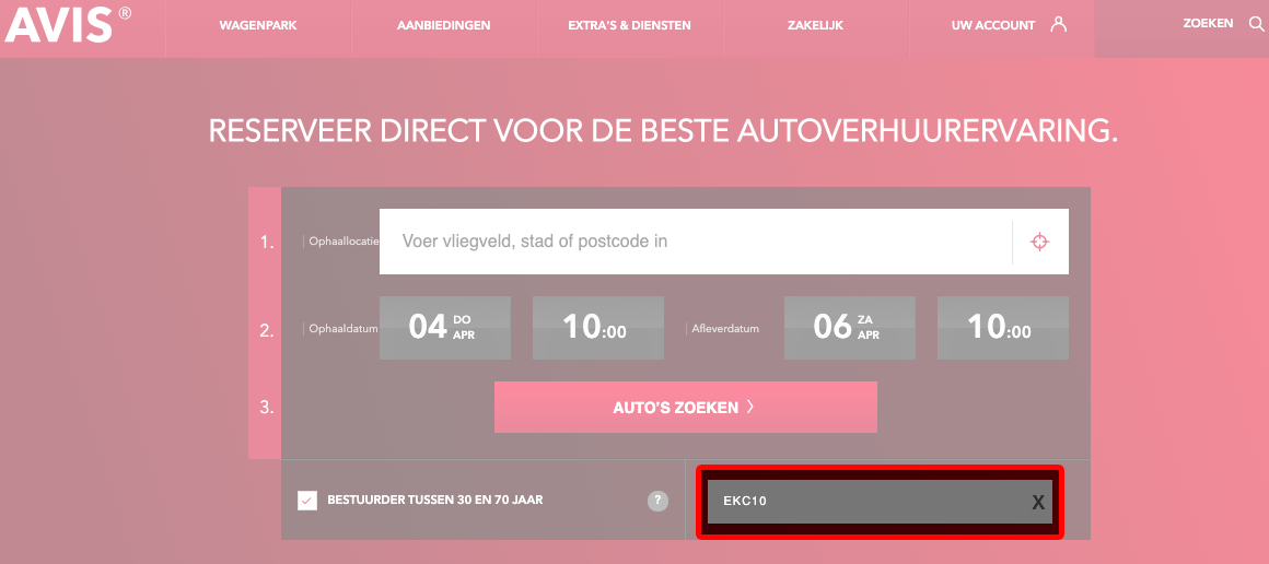 AVIS kortingscode gebruiken