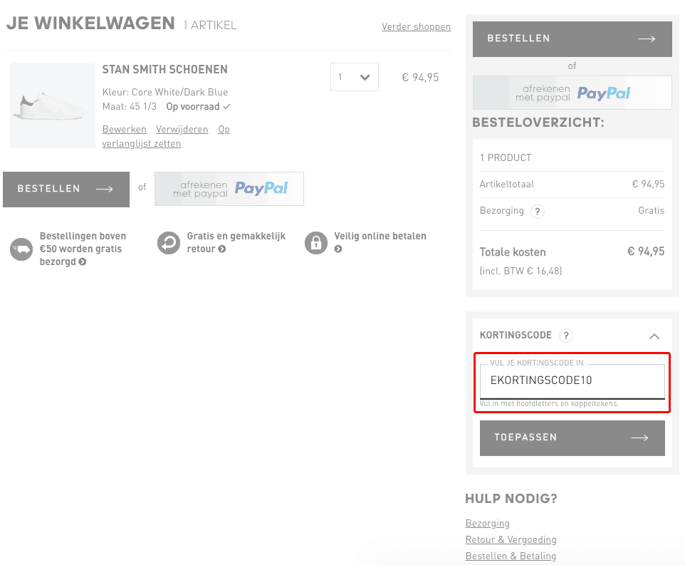 Adidas kortingscode gebruiken