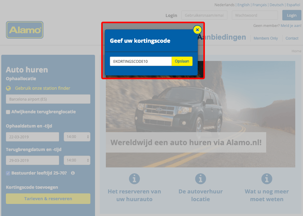 Alamo kortingscode gebruiken