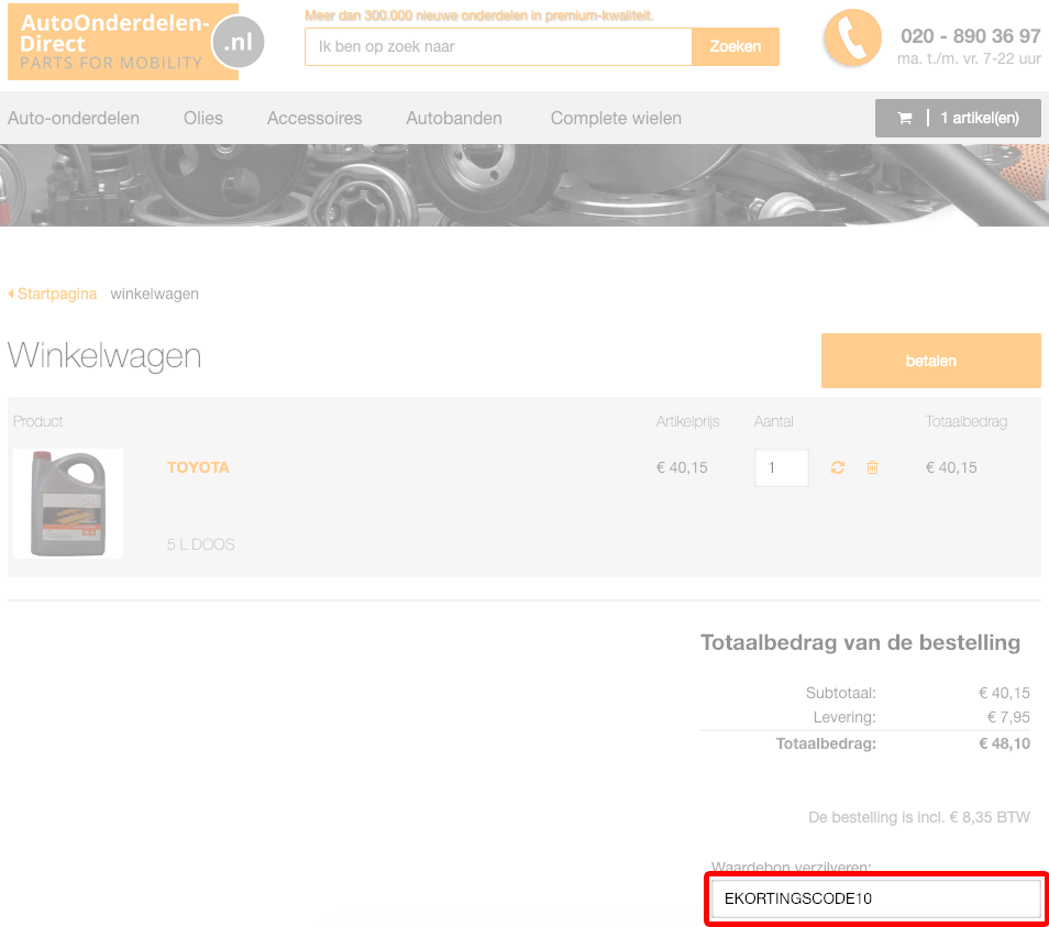AutoOnderdelen Direct kortingscode gebruiken