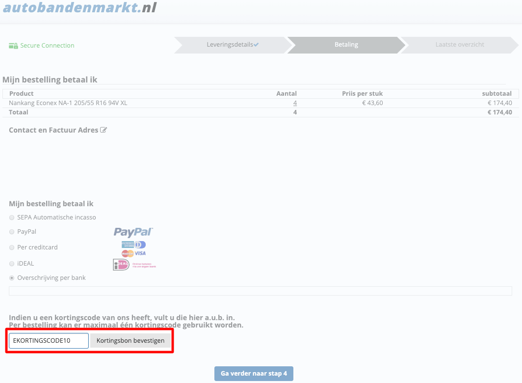 Autobandenmarkt kortingscode gebruiken