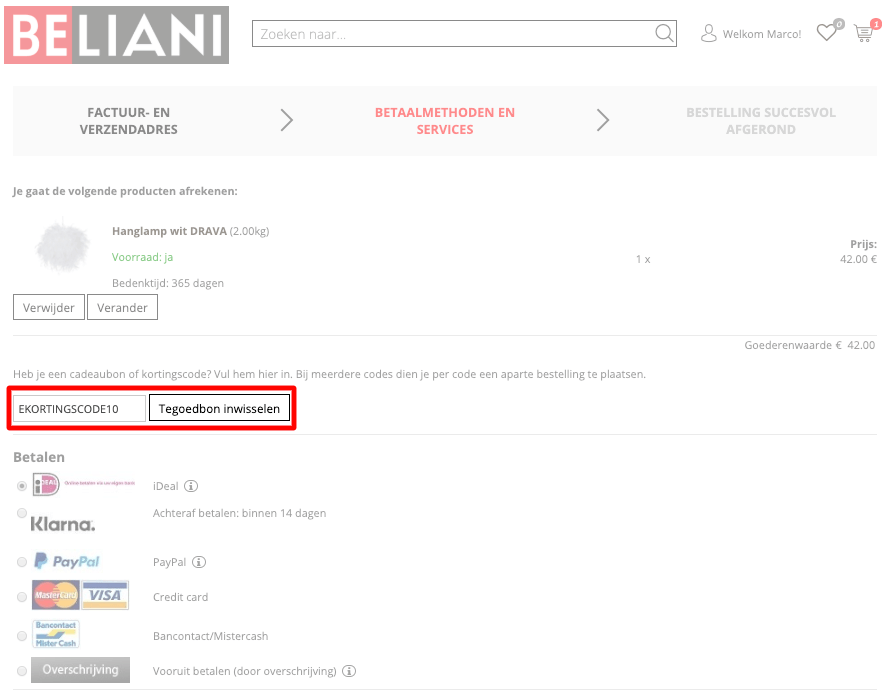 Beliani kortingscode gebruiken