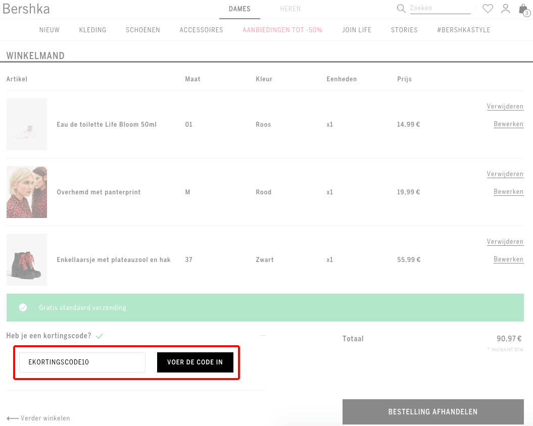 Bershka kortingscode gebruiken