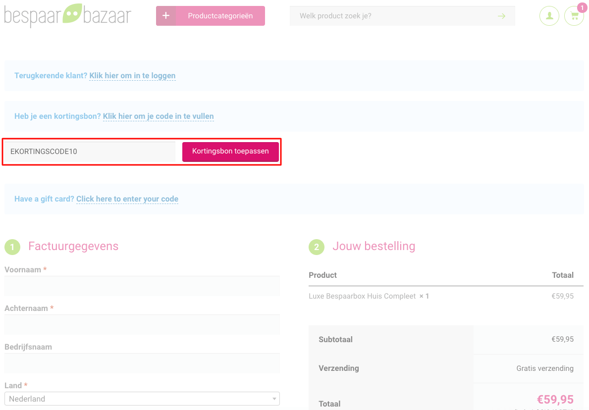 BespaarBazaar kortingscode gebruiken