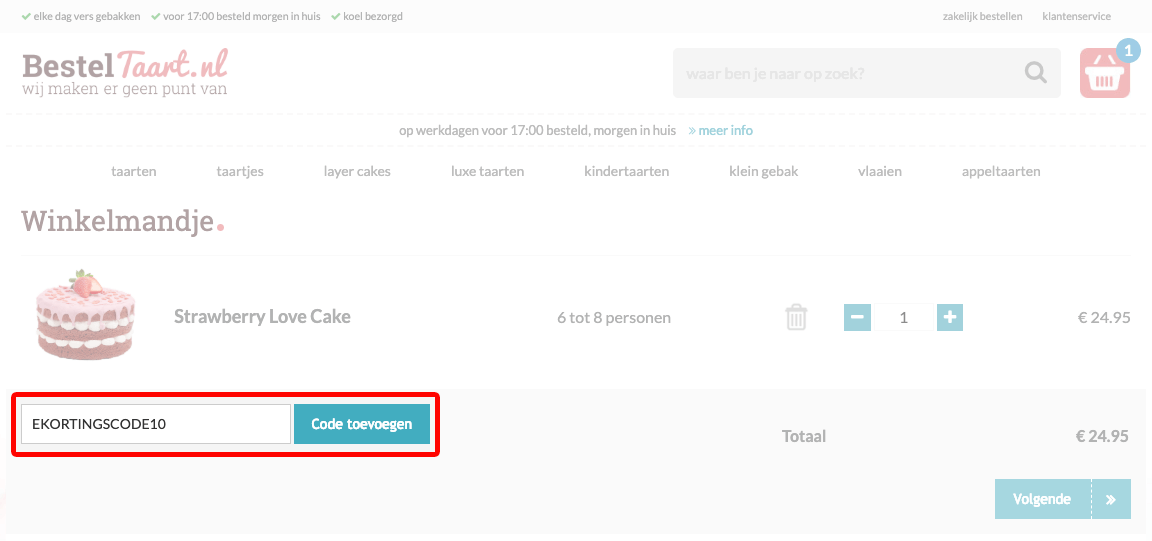 BestelTaart.nl kortingscode gebruiken