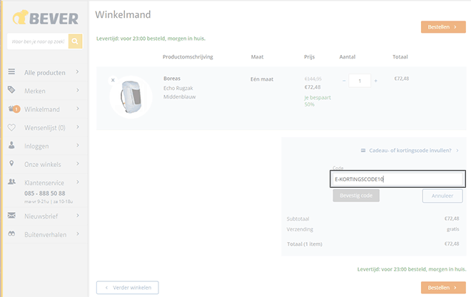 Bever kortingscode gebruiken