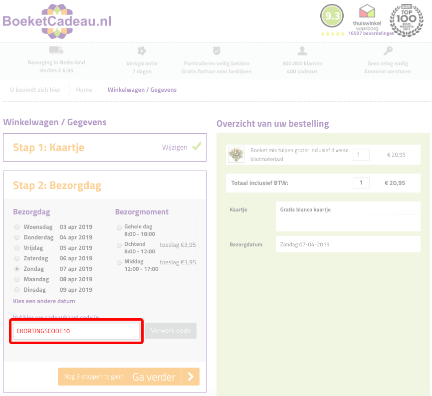 BoeketCadeau kortingscode gebruiken
