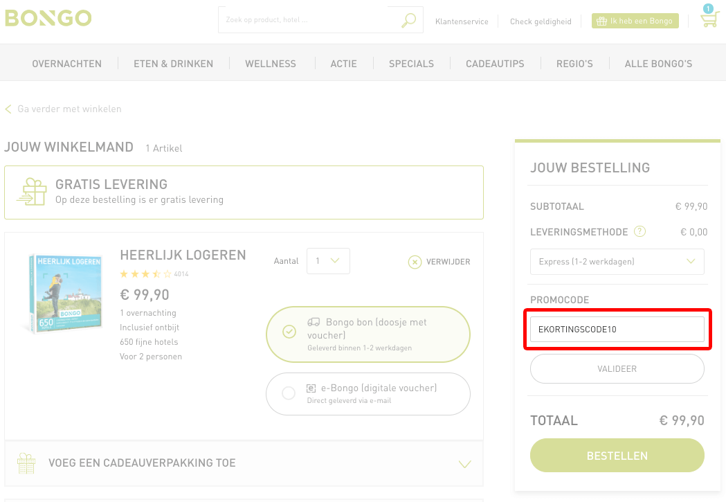Bongo kortingscode gebruiken