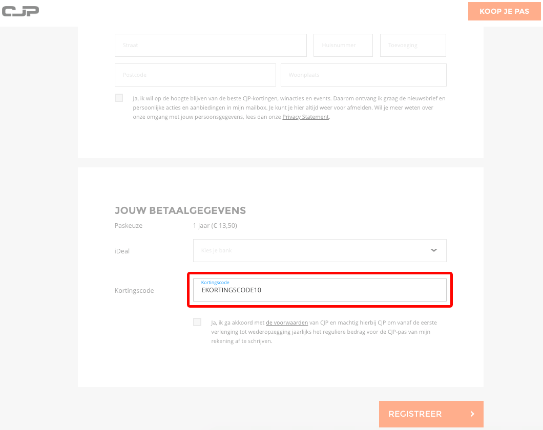 CJP kortingscode gebruiken