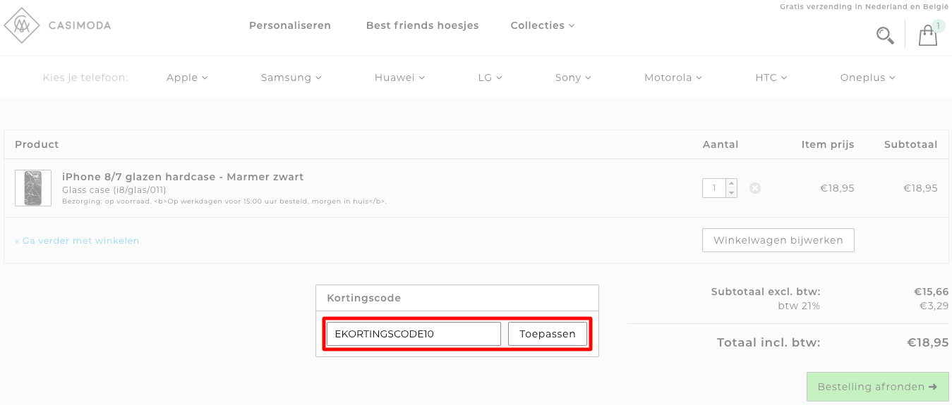 Casimoda kortingscode gebruiken