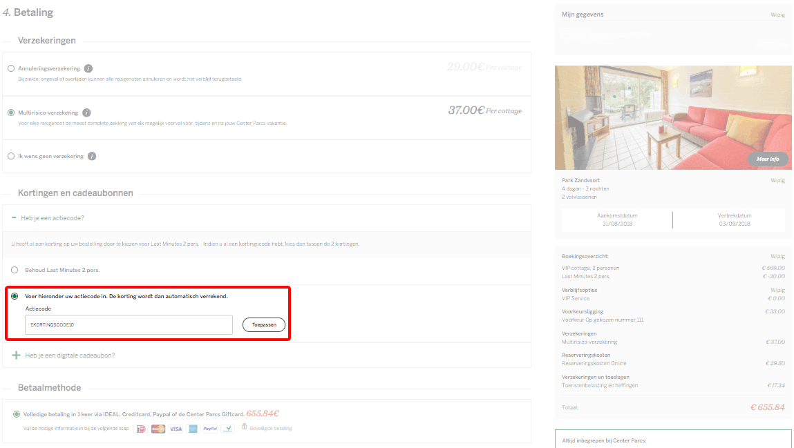 CenterParcs kortingscode gebruiken