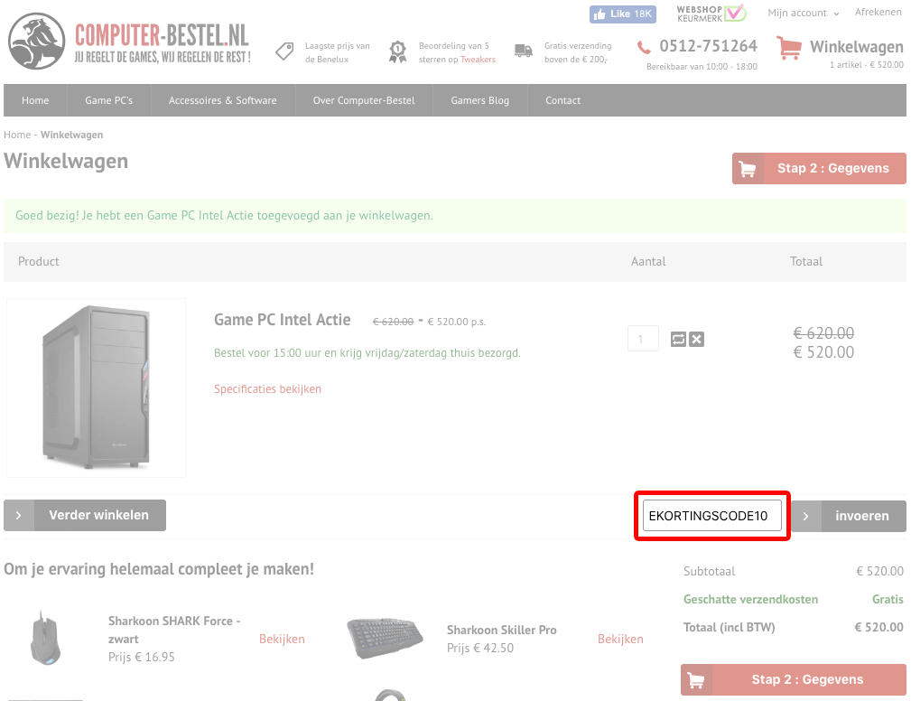 Computer-Bestel kortingscode gebruiken