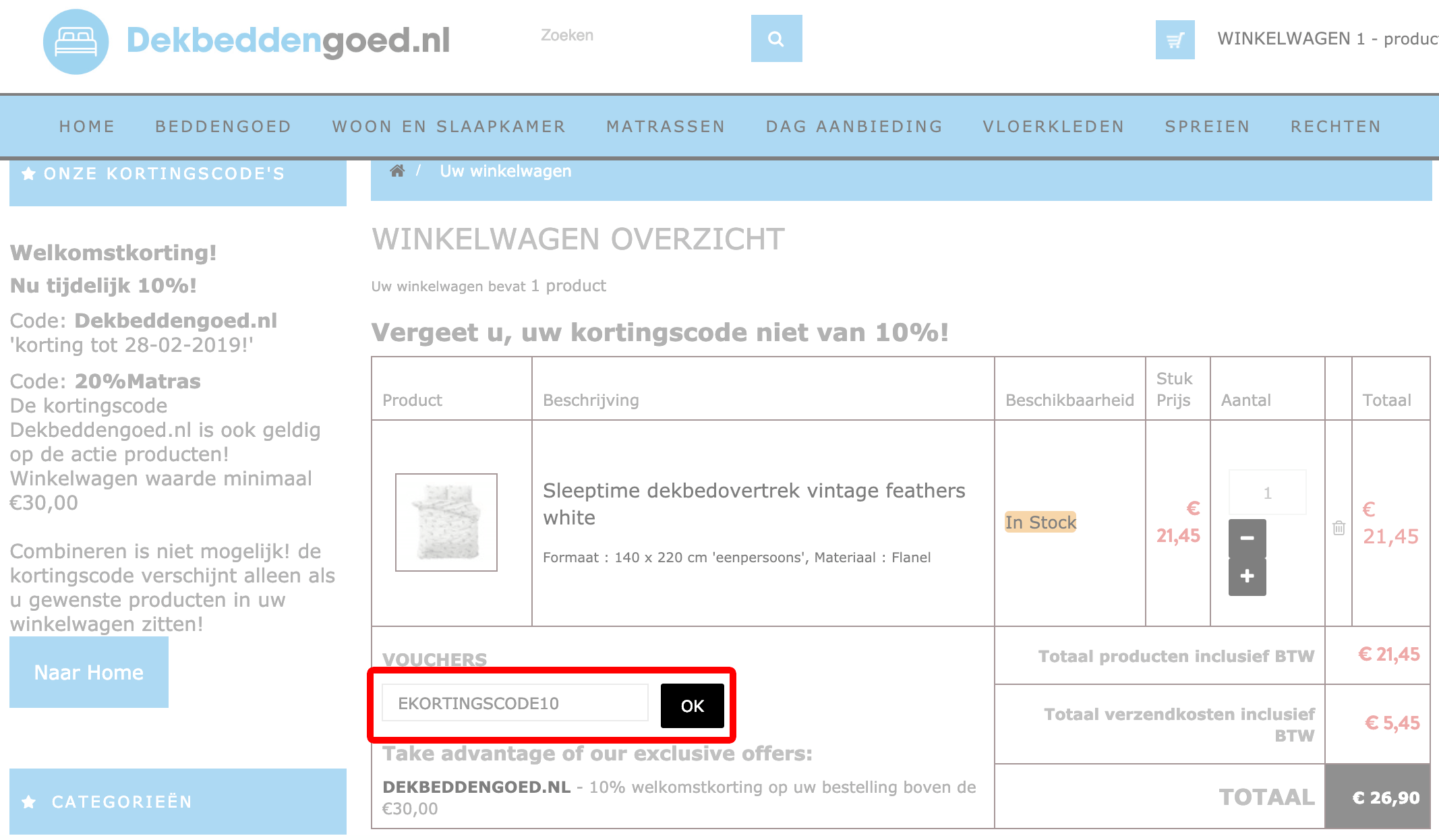 Dekbeddengoed.nl kortingscode gebruiken