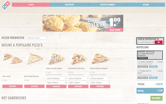 Domino's Pizza kortingscode gebruiken