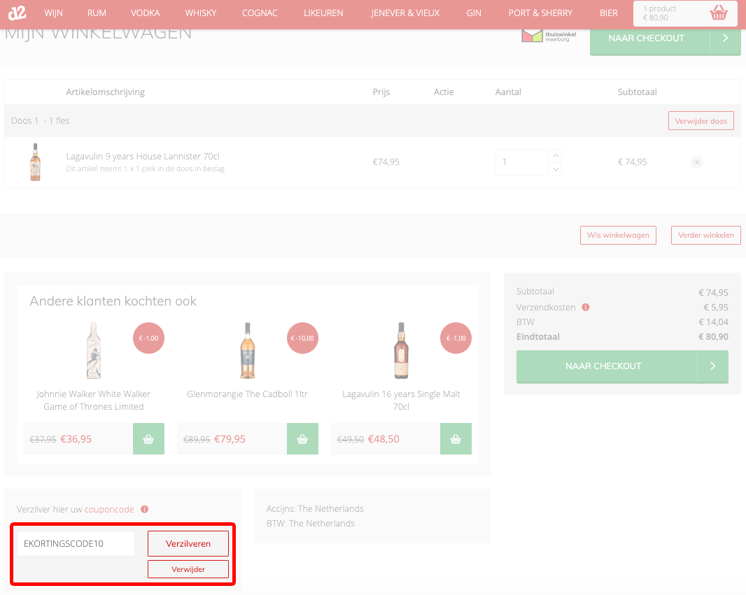 Drankdozijn kortingscode gebruiken