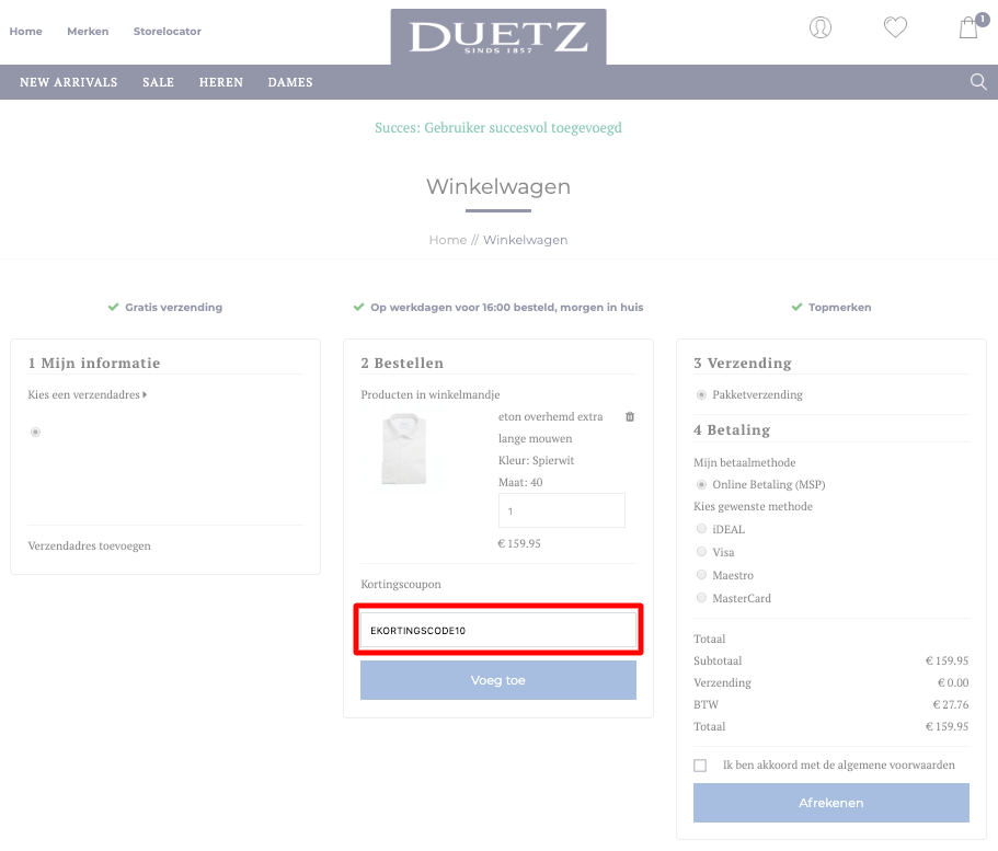 Duetz kortingscode gebruiken