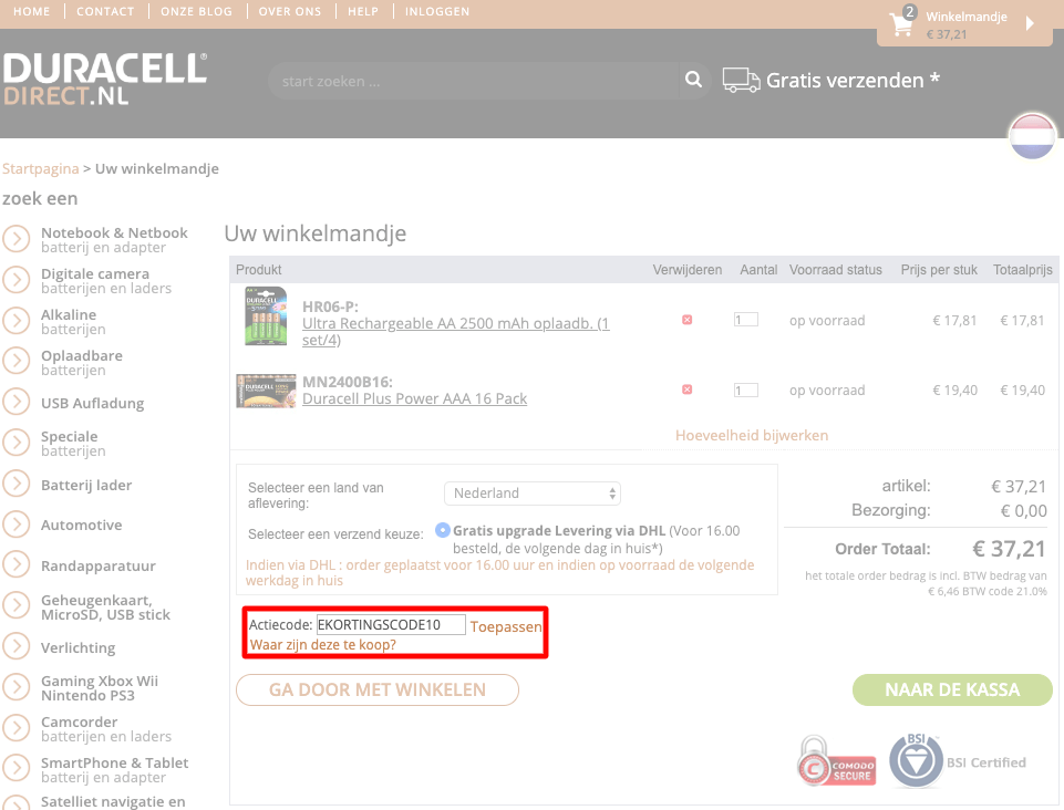 Duracell Direct kortingscode gebruiken