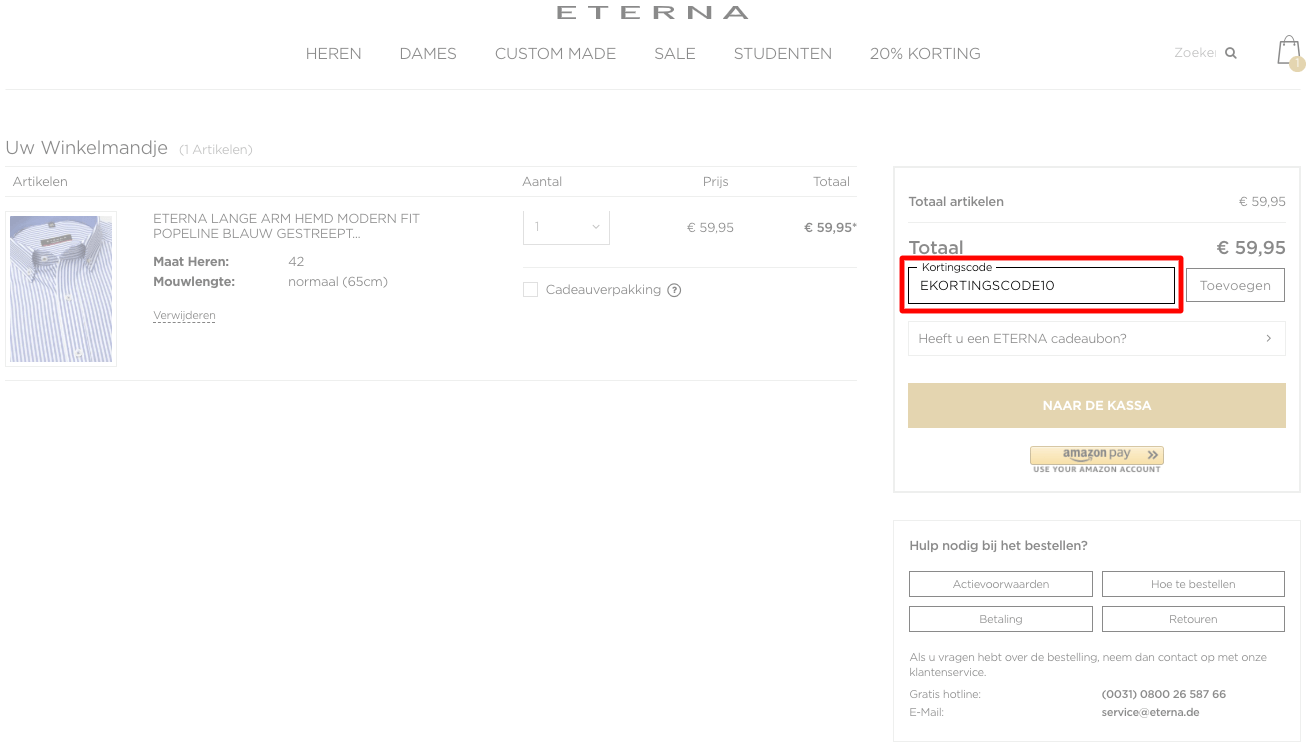 Eterna kortingscode gebruiken