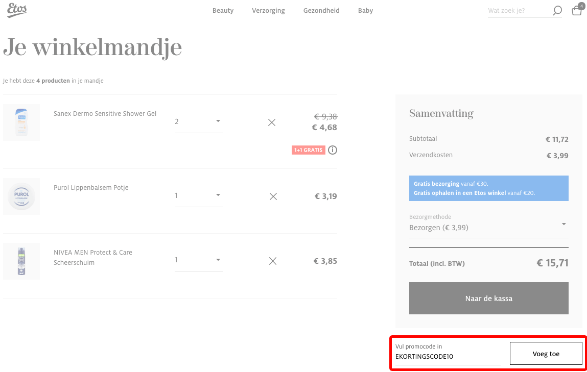 Etos kortingscode gebruiken