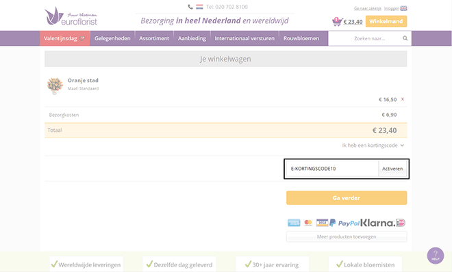 EuroFlorist kortingscode gebruiken
