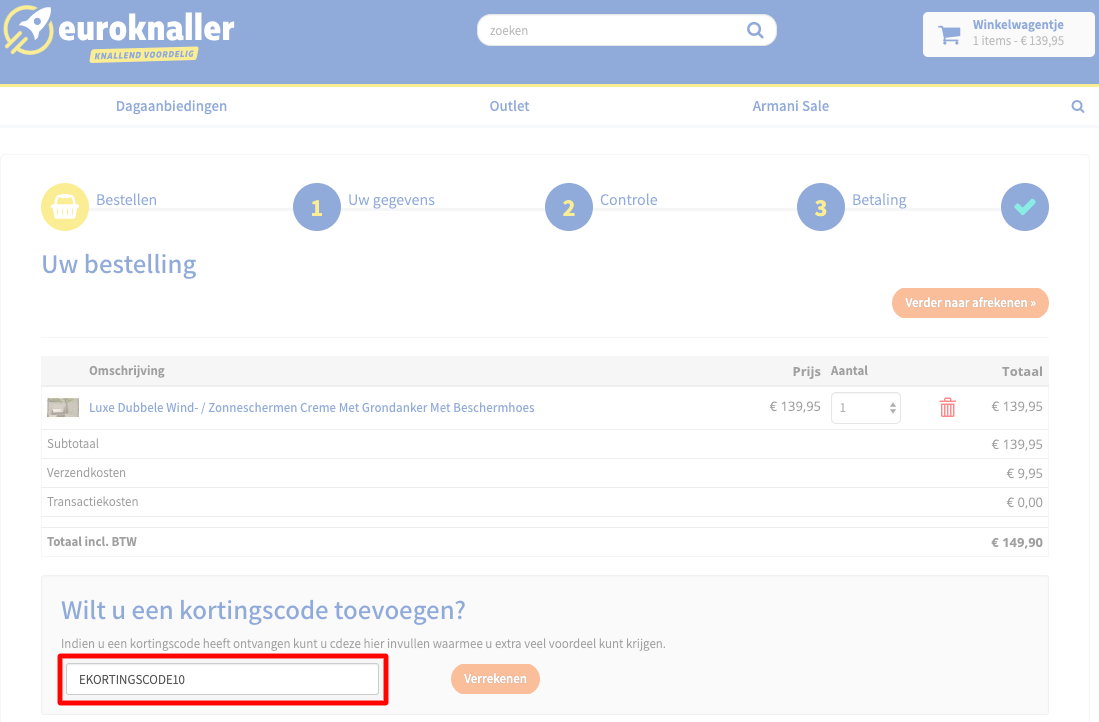 Euroknaller kortingscode gebruiken