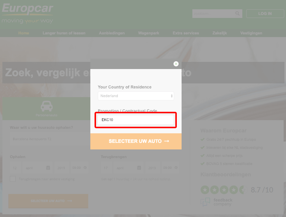 Europcar kortingscode gebruiken