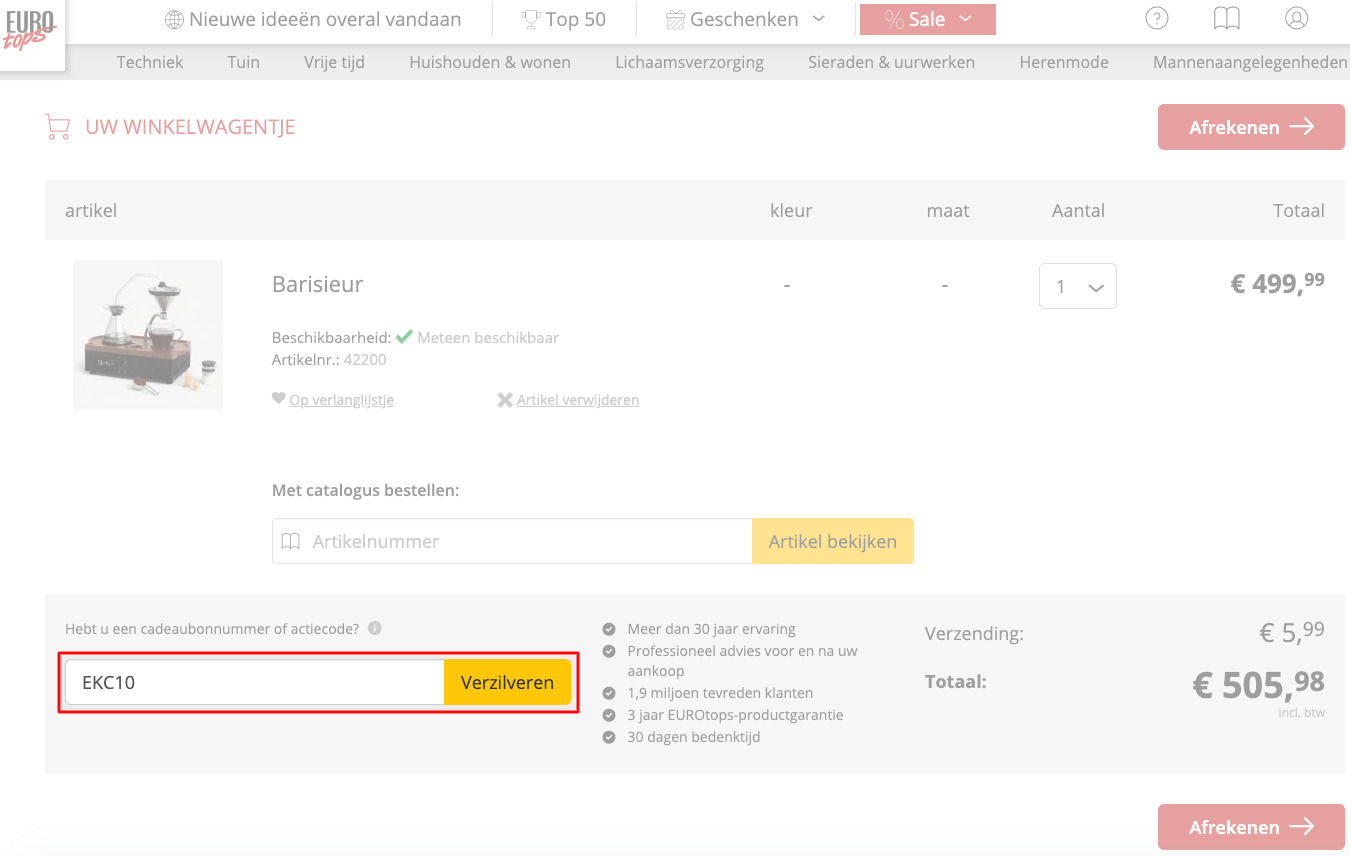 Eurotops kortingscode gebruiken