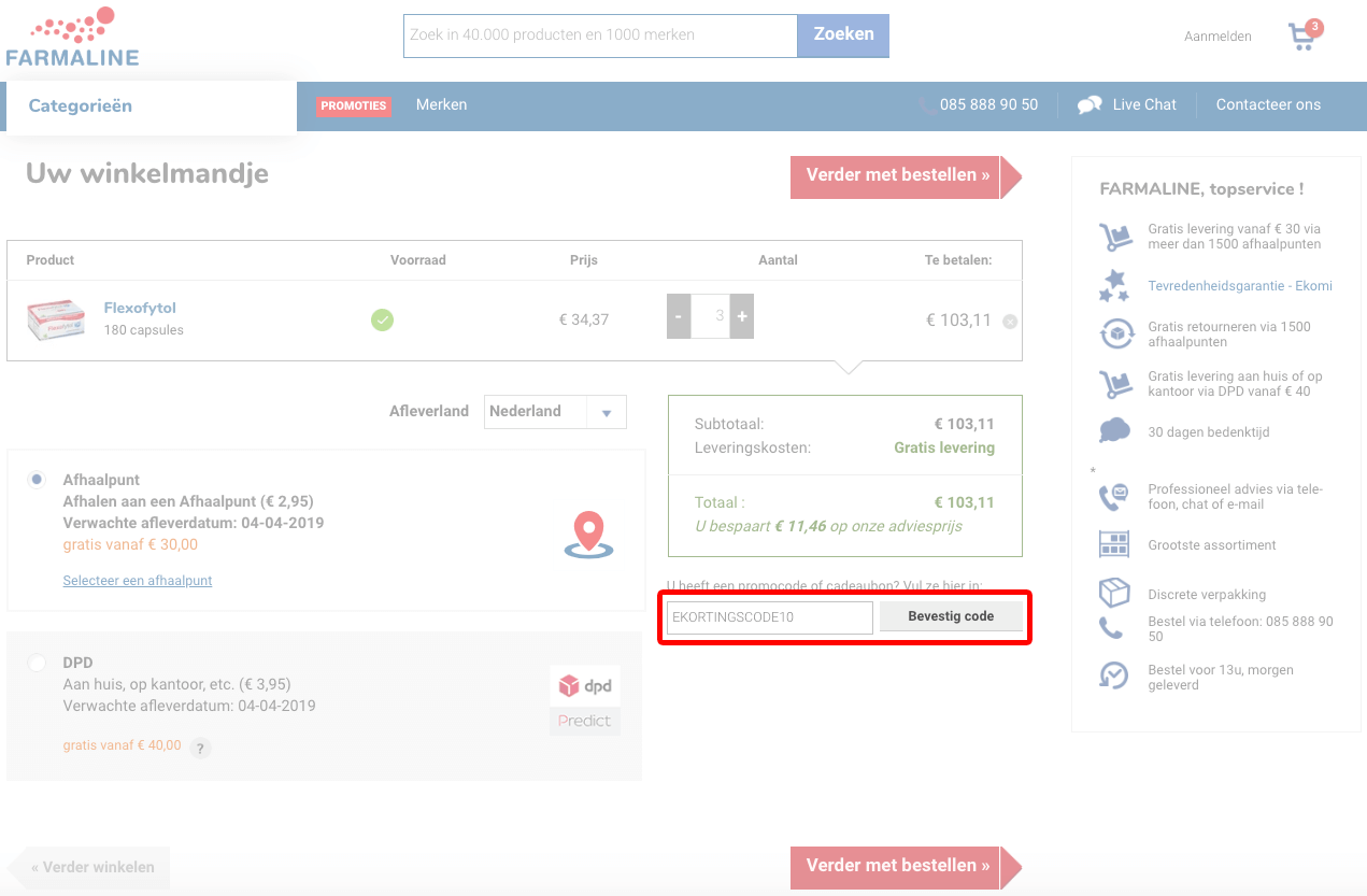 Farmaline kortingscode gebruiken