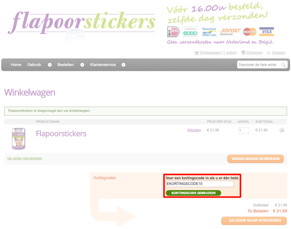 Flapoorstickers kortingscode gebruiken