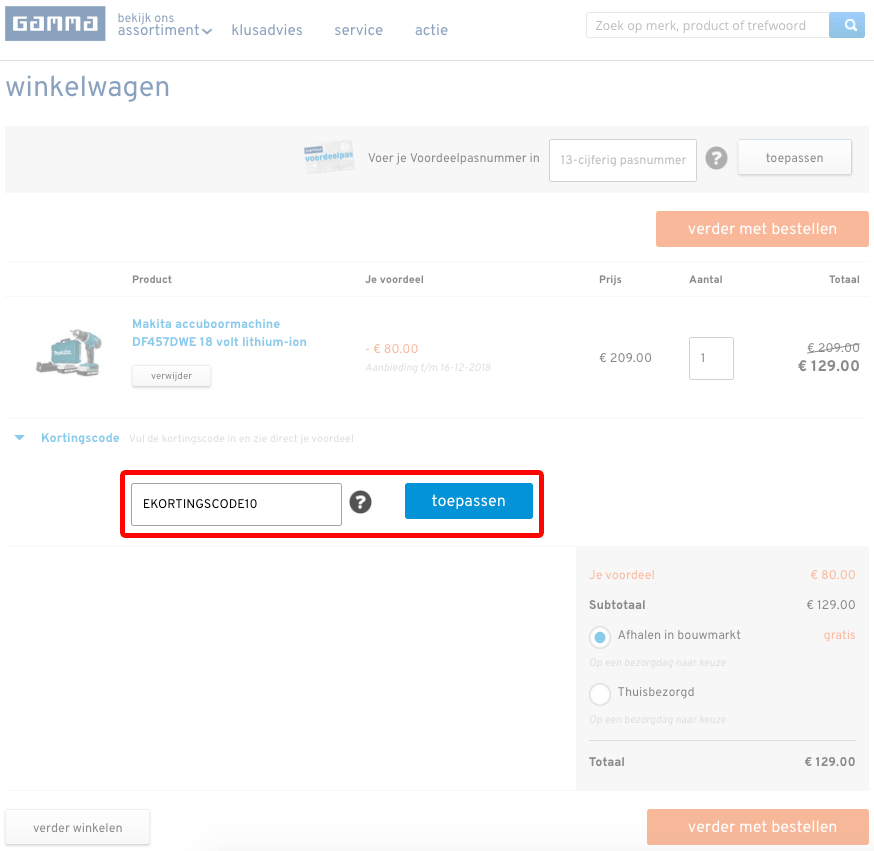 Gamma kortingscode gebruiken