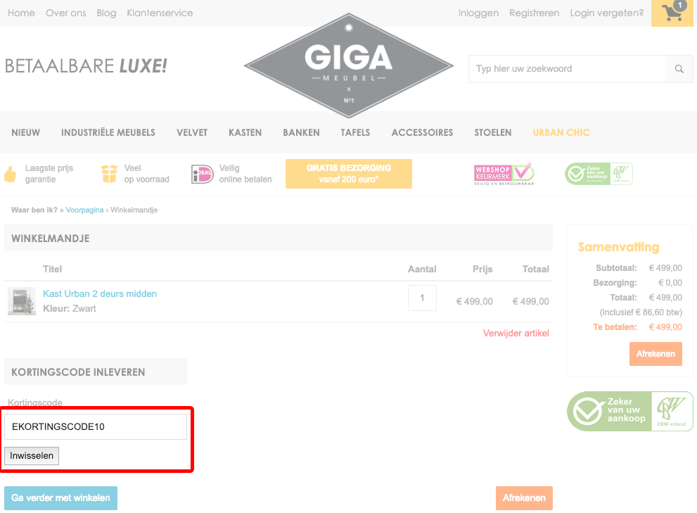 GIGA Meubel kortingscode gebruiken