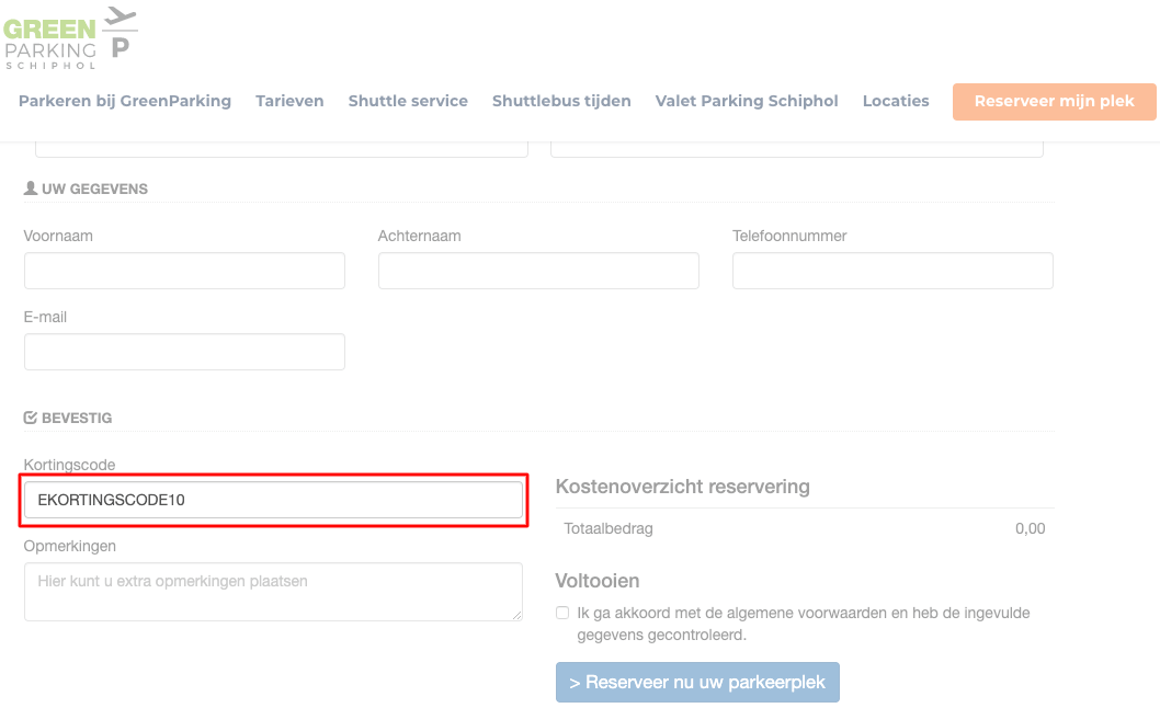 GreenParking kortingscode gebruiken