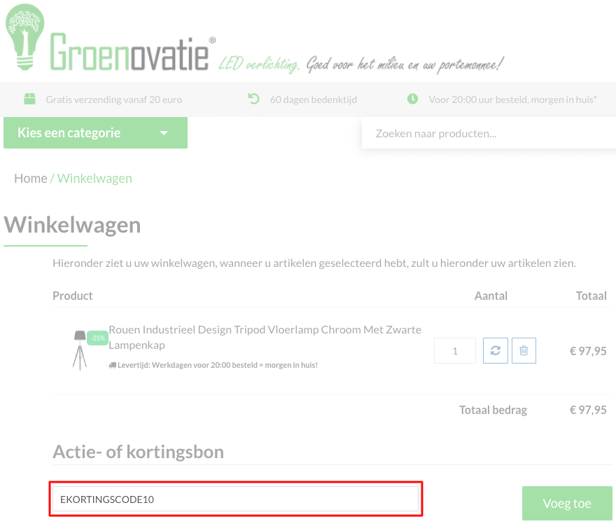 Groenovatie kortingscode gebruiken