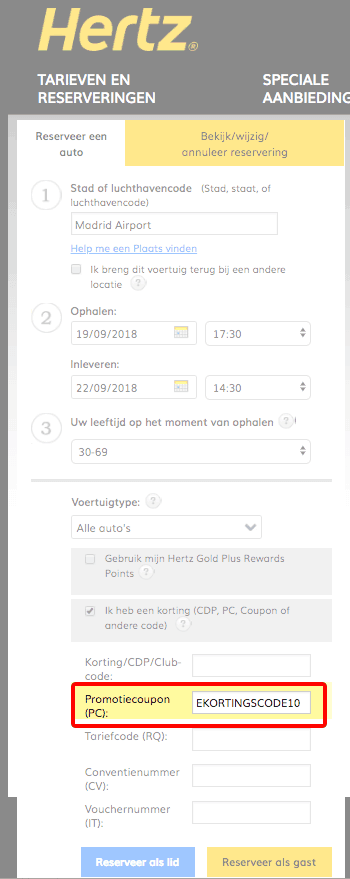 Hertz kortingscode gebruiken