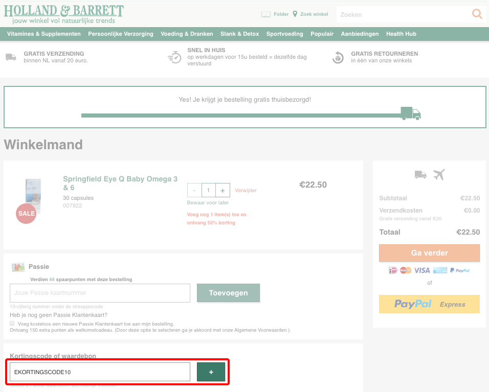 Holland & Barrett kortingscode gebruiken