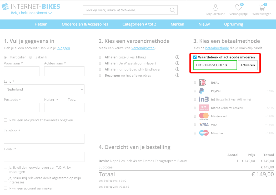 Internet Bikes kortingscode gebruiken