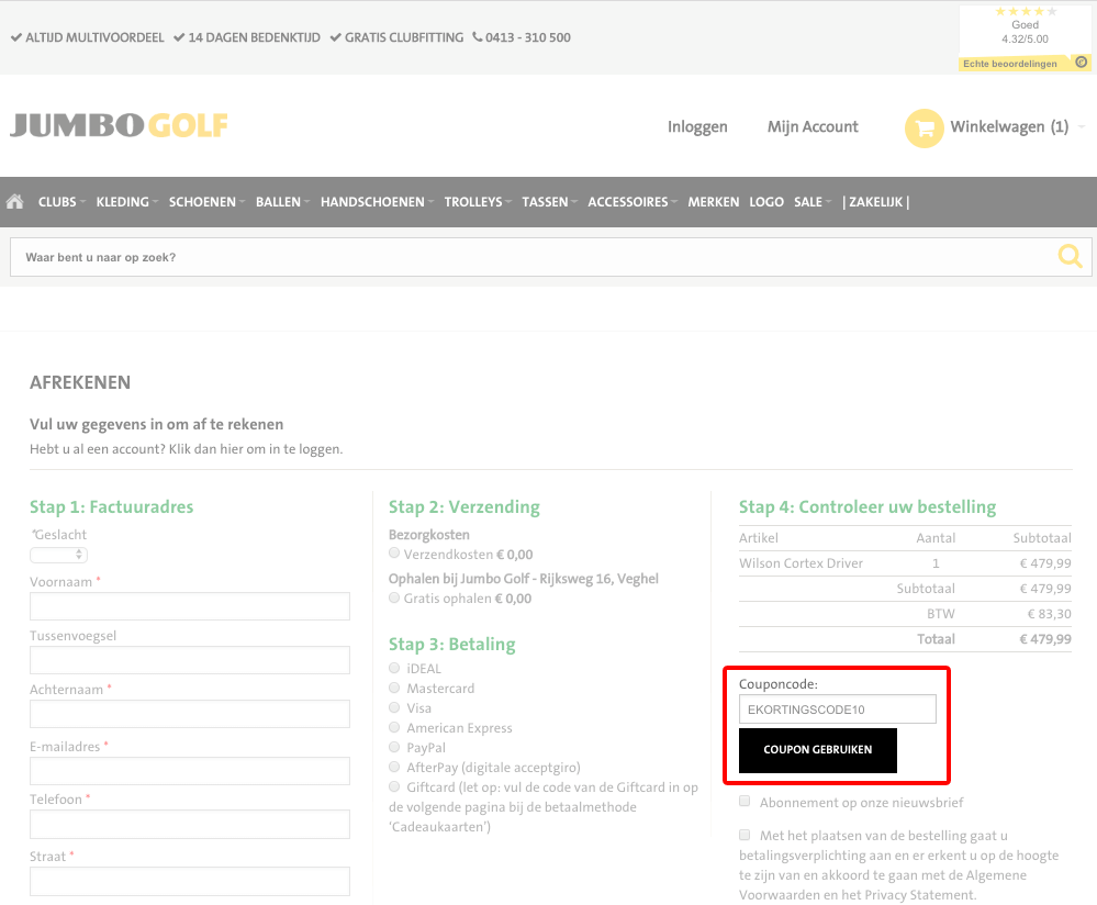 Jumbo Golfwereld kortingscode gebruiken