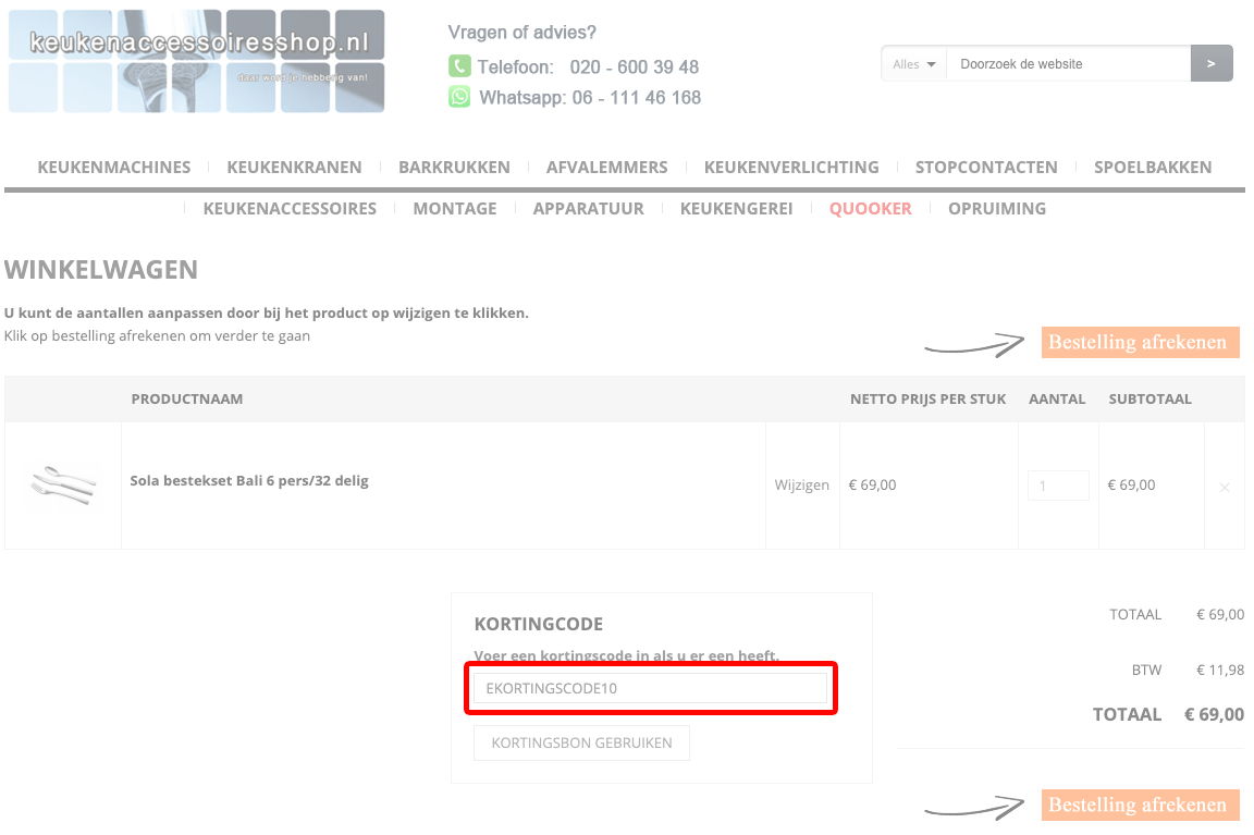Keukenaccessoiresshop kortingscode gebruiken