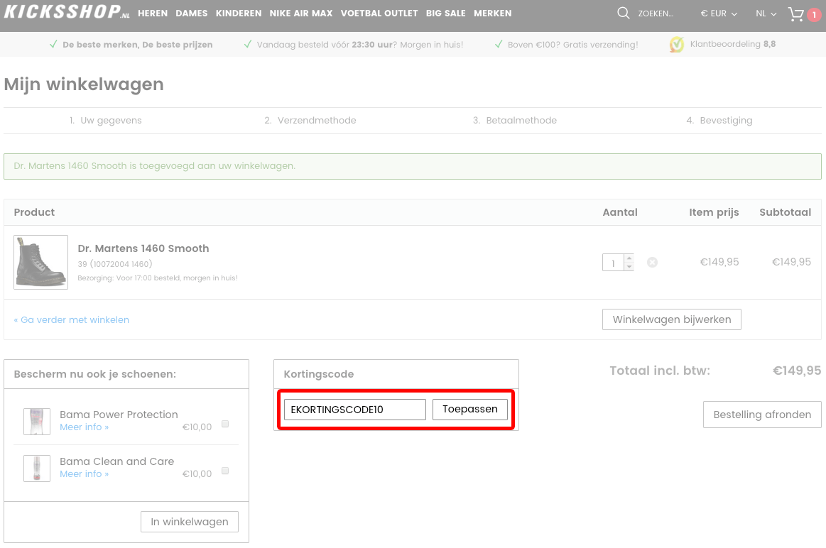 Kicksshop kortingscode gebruiken