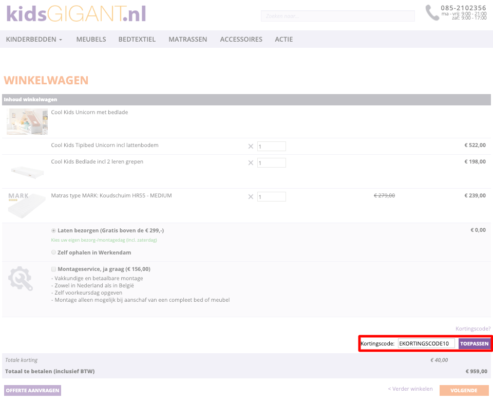 Kidsgigant kortingscode gebruiken