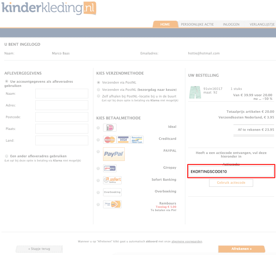 Kinderkleding.nl kortingscode gebruiken