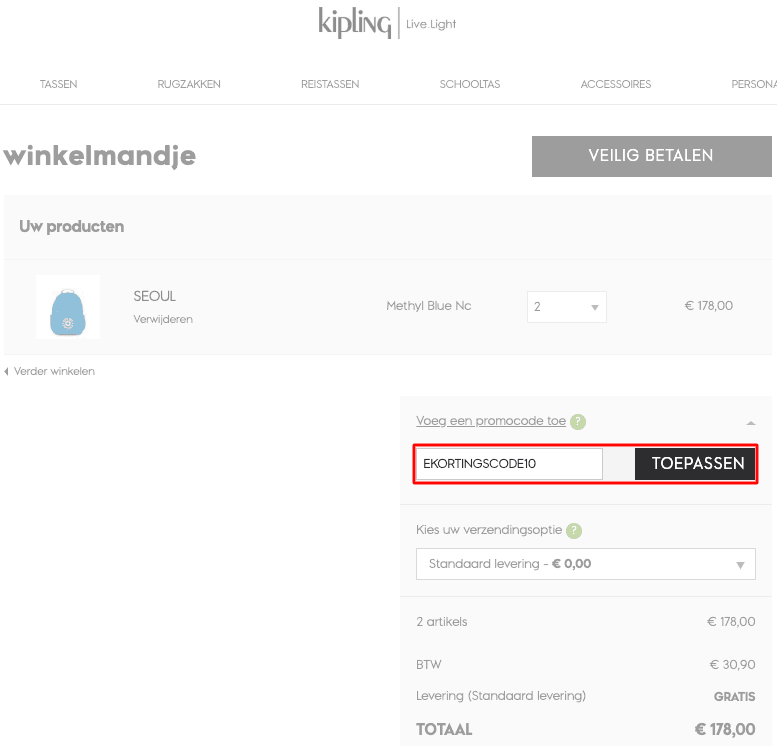 Kipling kortingscode gebruiken