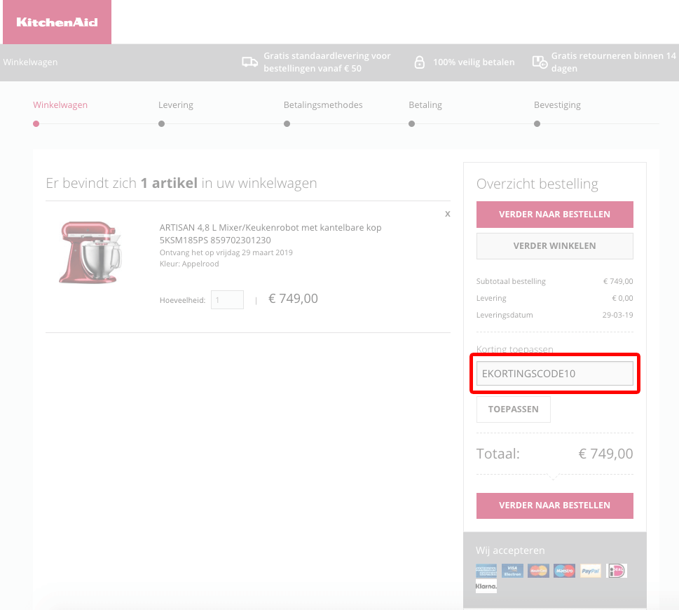 KitchenAid kortingscode gebruiken