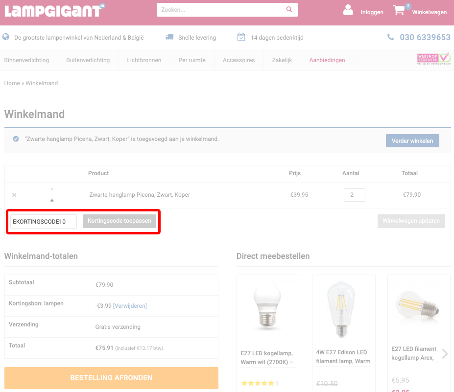 Lampgigant kortingscode gebruiken