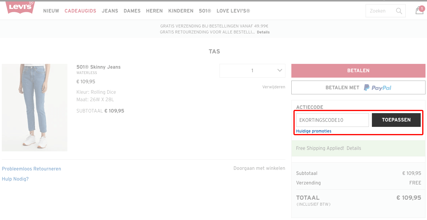 Levi's kortingscode gebruiken
