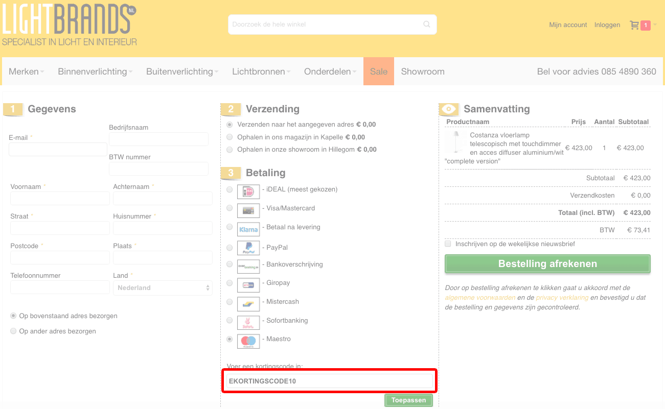 LightBrands kortingscode gebruiken
