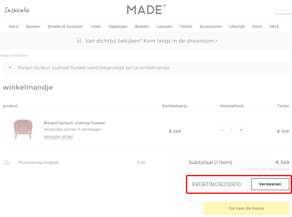 Made kortingscode gebruiken