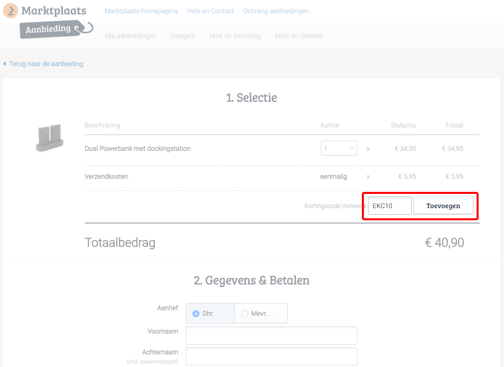 Marktplaats kortingscode gebruiken